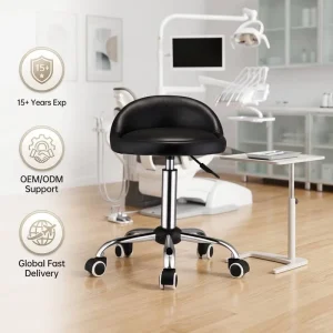 Elite Custom 360 Rolling High Stools Leather Seat Metal Base Swivel Adjustable Pneumatic for Beauty Academy Salon Workstation