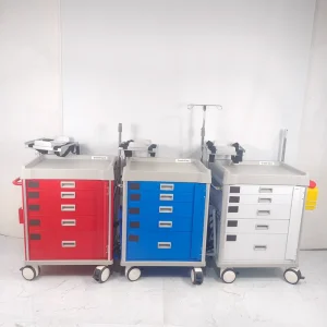 Emergency Crash Cart Resuscitation Trolley ICU Emergency Procedure Cart with AED Mount Drawers for Hospital ICU
