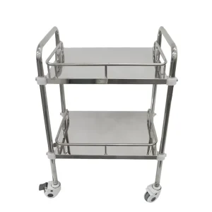 Emergency Medical Instrument 430 Stainless Steel Movable Patient Dismantle 2 Shelf Medicine Trolley Cart for Hospital Clinic