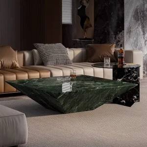 Emperor Italian Style Natural Marble Coffee Table with Round Corners Movable Design Complete Set for Living Room