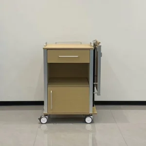 Enclosed Edge MDF Medical Patient Bedside Cabinet Retractable Gas Spring Table Mobile Ward Storage Night Stand