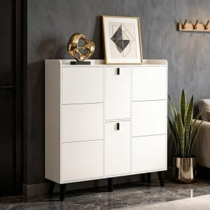 Entry Living Room Contemporary Villa Shoe Rack 2 Doors 6 Shelves Rotating Durable Eco Friendly Adjustable Freestanding Storage