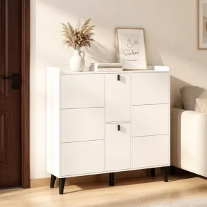 Entry Living Room Shoe Rack 2 Doors 6 Shelves Rotating Durable Eco Friendly Adjustable Freestanding Storage Cabinet