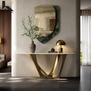 Entryway Console Table Sintered Stone Top Stainless Steel Frame Sofa Table