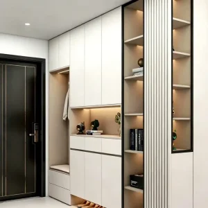 Entryway Shoe Cabinet Custom OEM ODM Floor Standing Hallway Shoe Storage Cabinet Modular Modern Villa Wooden Flat Pack Furniture