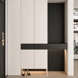 Entryway Shoe Cabinet with LED White Black Storage Doors Open Shelves Custom OEM Factory Direct