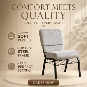 Environmentally Friendly Durable Portable Stacked Padded Iron Auditorium Chairs Interlocking Pastor’s Church