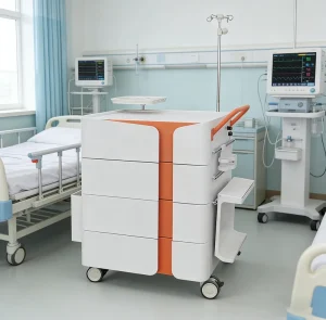 Epoxy Coated Steel High Storage Hospital Medical Treatment Trolley Cart 50 lb Load Capacity ISO