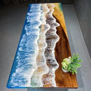 Epoxy Resin River Table Ocean Wave Design Solid Wood Large Slab Minimalist Style Coffee Table Living Room Furniture