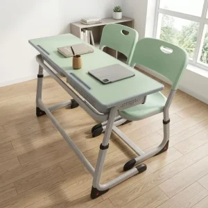 Ergonomic Adjustable School Set 1.2mm Heavy Duty Steel Frame 18mm MDF with Seamless Edge Premium Desk and Chair for Classroom