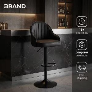 Ergonomic Bar Stool with Armrests Channel Stitching Gas-Lift Adjustable 6.5cm Thick Seat Trumpet Base for Restaurant Office