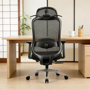 Ergonomic Contemporary Chrome PU Armrest Executive Commercial Multi-function High Back Swivel Mesh Office Chair