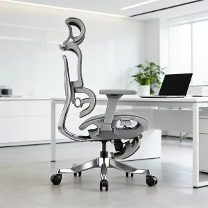 Ergonomic Contemporary Office Chair with Chrome Base PU Armrest Mesh Adjustable Headrest Lumbar Support for Office Workshop Use