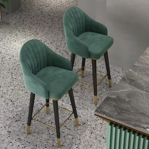 Ergonomic Curved Back Counter High Chair PU Leather Upholstery Green Support Bar Silla for Cafeteria Wine Bar