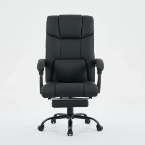 Ergonomic Desk Chair Linkage Armrest Black Soft PVC Leather Boss Manager Office Chair With Footrest
