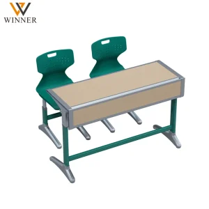 Ergonomic Double Student Desk and Chair Set with Drawer Metal Frame Adjustable Height for Classroom Home