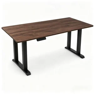 Ergonomic Electric Height Adjustable Standing Desk Walnut Wood Desktop with 5 Memory Settings for Home Office Use