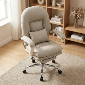 Ergonomic Executive Home Office Chair Foot Rest Reclining Mid Back PU Leather Swivel Lumbar Support Metal Frame Hotel Office