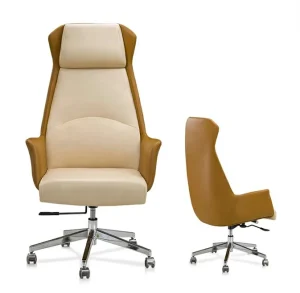 Ergonomic Executive Office Chair Brown PU Leather with Back Support Contemporary Style