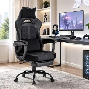Ergonomic Gaming Chair High Back Computer Office Chair PU Leather Racing Chair with Linkage Armrest Reclining Backrest