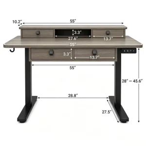 Ergonomic Height Adjustable Computer Desk with Storage Drawers Electric Sit Stand Office Workstation for Home Office Bedroom