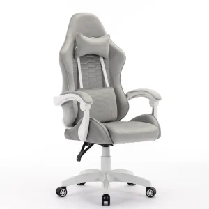Ergonomic High Back Computer Chair for Adult Grey Velvet Fabric Gaming Chair with Reclining Armrests
