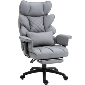 Ergonomic High Back Leather Office Chair with Footrest Adjustable Headrest Swivel Executive Chair for Home Office