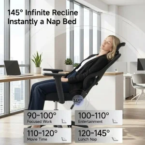 Ergonomic High Back Office Chair with Adjustable Lumbar Support 360° Swivel and 145° Reclining Function