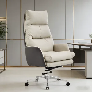 Ergonomic High Back White PU Leather Executive Office Chair Swivel Revolving Height Adjustable Breathable Cushion Long Hour