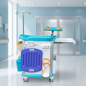 Ergonomic Hospital Medical Emergency Cart Nursing Treatment Trolley with Sharps Container and CPR Board for Patient Care