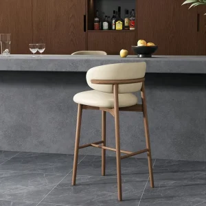 Ergonomic Leather Upholstered High Bar Stool Modern Design with Backrest for Dining Home Bar Coffee Shop and Living Room Use