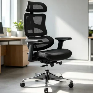 Ergonomic Mesh Desk Chair for Office Staff Student Adjustable Arms Retractable Footrest Silent Rolling Wheels