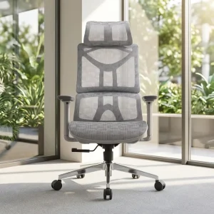 Ergonomic Mesh Executive Office Chair Gray Mesh Chair with 3D Adjustable Headrest and Clothes Hanger