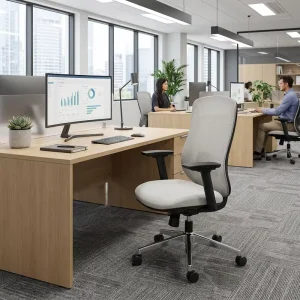 Ergonomic Mesh Office Chair Adjustable Height Swivel Task Chair with PU Armrests Chrome Steel Base for Workspace