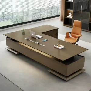 Ergonomic Modern Convertible Extensible Durable Wood Office Desk Chair Combination with Easy Assembly for CEO Boss Design