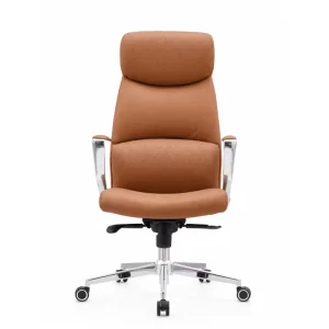 Ergonomic Modern Executive Office Chair Genuine Leather Swivel Adjustment Metal Base Comfortable Hotel Home Office Use Revolving