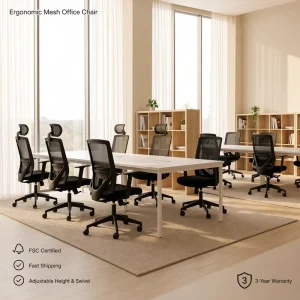 Ergonomic Modern Fabric Mesh Office Chair with Adjustable Height Swivel for Hotel Use FS C Certified Fast Shipping