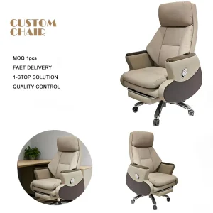 Ergonomic Modern Swivel Manager Executive Office Chairs for Work Genuine Leather Office Chairs Office Boss Chair with Massage