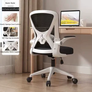 Ergonomic Office Chair White Frame Mesh Fabric Lumbar Adjustment Feature Rocking Function for Meeting Conference for Home Office