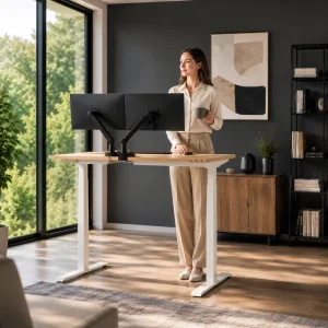 Ergonomic Office Computer Table Dual Motor Standing Desk Electric Height Adjustable Convertible Stainless Steel Lifting Desk