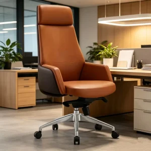 Ergonomic Orange PU Leather Executive Office Chair High Back Swivel Desk Chair with Chrome Metal Base