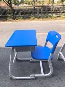 Ergonomic School Desk Single Student Desk and Chair Set Wooden Study Table with PE Chair Epoxy Powder Coat Finished