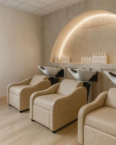 Ergonomic Shampoo Chair Styling Station with Shampoo Bowl Reclining Salon Shampoo Chair