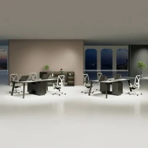 Ergonomic Shared Workstation Built In Dual USB Cable Ports Anti Warp Liquid Silver Edged Staff Double Position Office Desk