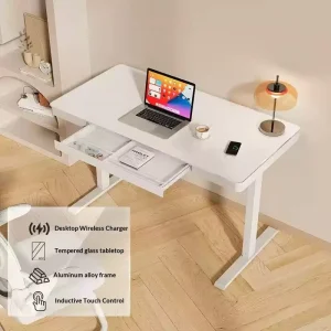 Ergonomic Smart Height Adjustable Standing Desk for Office Use with USB Type C and Partitioned Drawer