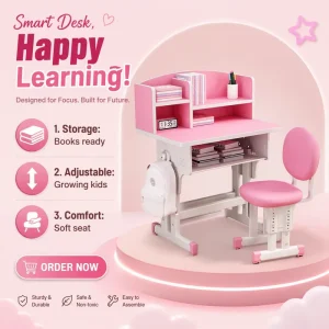 Ergonomic Student Furniture With Bookcase Sponge Cushion Chair School Furniture Set