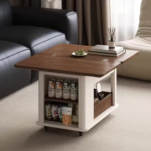 Espresso Vintage Foldable Coffee Table with Storage Square Wood Coffee Table for Living Room