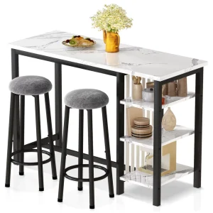 Esstisch Mit Stuhl 3 Piece Counter Height Glossy Print Marble Breakfast Table With Stools Home Bar Furniture Bar Table