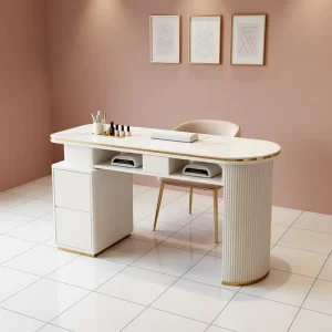 European American Style Single Manicure Table Marble Top with Dust Collector USB Port Storage Drawer Nail Workstation