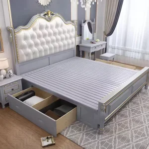 European Design Luxury King Bedroom Furniture Sets Royal King Size Bed for Villa Hotel Solid Wooden Bed With Soft Bag